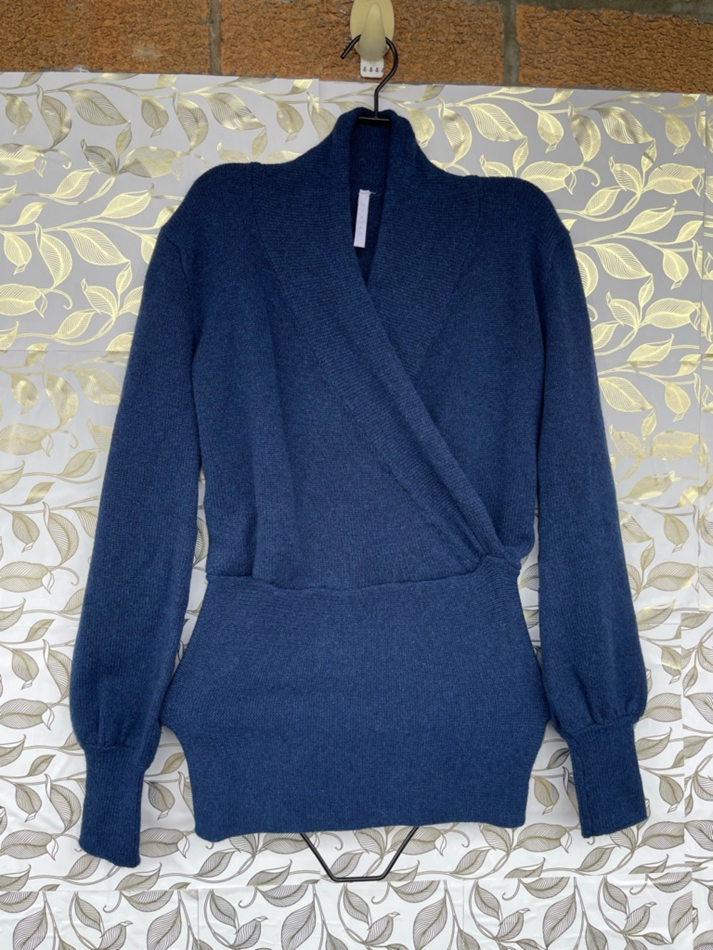 Souchi 100% Cashmere Teal Blue Hand Loomed Wrap Sweater P Petit Luxury Knit